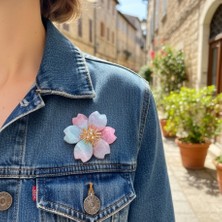 Lente Aksesuar Soft Renkli Şeftali Çiçeği Broş-Rengarenk Sedefli Kadın Yaka Iğnesi
