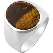 Takılingo 925 Ayar Gümüş Oval Kaplangözü Taşlı Sade Erkek Yüzük