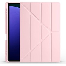 Zore Galaxy Tab S9 Plus Kılıf  Uyumlu Msra Tri Folding Kalem Bölmeli Standlı Kılıf-Rose Gold
