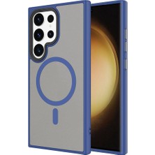 Zore Galaxy S24 Ultra Kılıf Sert Pc Arka Yüzey Wireless Şarj Özellikli Msra Flet Magsafe Kapak-Lacivert