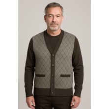 Mutlu City Erkek Orta Yaş ve Üzeri Triko Örgü Akrilik Kışlık Baba Hırka 2057-VIZON