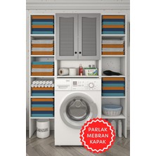 Kenzlife Membran Çamaşır Makinesi Dolabı Sinemmaksduble Gribyz Panjur 180*126*30 Mebran Kapak Mdf Gövde Kapaklı Arkalıklı Raflı