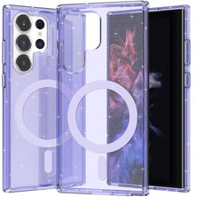 Zore Galaxy S23 Ultra Kılıf Magsafe Şarj Özellikli Parlayan Simli Saydam Renkli Msra Allstar Kapak-Mor