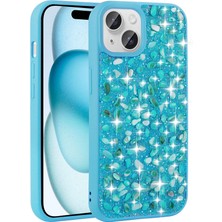 Zore Apple iPhone 15 Kılıf Parlak Taşlı Tasarım Msra Linea Diamond Kapak-Mavi Açık