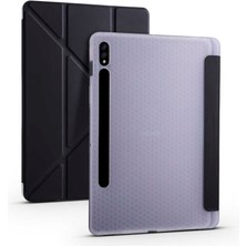 Zore Galaxy Tab S7 Plus T970 Kılıf  Uyumlu Msra Tri Folding Kalem Bölmeli Standlı Kılıf-Siyah