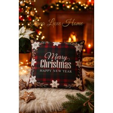 Luna Luxe Home Yeniyıl Özel Tasarım Yılbaşı Temalı Ekose Desen Dijital Baskı Kırlent Kılıfı