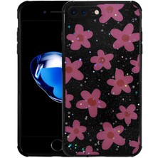 Zore iPhone 7 Plus Uyumlu Simli Desenli Kamera Korumalı Parlak Msra Popy Kapak-Çiçek