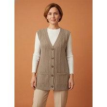 Ravencia Kadın Düğmeli Esnek Kalın Anne Triko Yelek