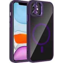 Zore iPhone 11 Kılıf Standlı ve Kamera Lens Hediyeli M-Safe Şarj Özellikli Msra Etro Kapak - Derin Mor
