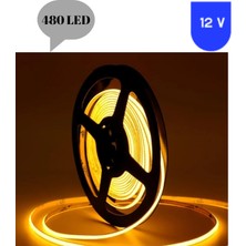 Powerr Led Aydınlatma 12 Volt 8 mm 480 Ledli Esnek Cob Şerit Sarı Amber Dış Mekan IP68 5 Metre