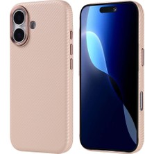 Zore iPhone 17 Kılıf M-Safe Şarj Özellikli Karbon Fiber Görünümlü Msra Nekst Kapak - Bej