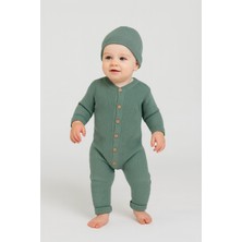 Zm Kids Selanik Dikişli  Bereli Yeşil Triko Tulum