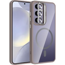 Zore Galaxy S24 Plus Kılıf Standlı ve Kamera Lens Hediyeli M-Safe Şarj Özellikli Msra Etro Kapak - Gri