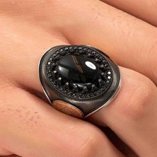 Takılingo 925 Ayar Gümüş Süleyman Mührü Işlemeli Siyah Oniks Taşlı Erkek Yüzük