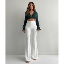 Kadın Ithal Doubleface Ispanyol Paça Kemer Detaylı Kumaş Pantolon