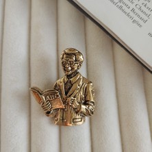 Lente Aksesuar Gold Renk Öğretmen Broş-Kitap ve Kalemli Öğretmen Yaka Iğnesi