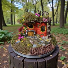 Jarold Handmade Orman Neşesi Hobbit Evi (Işıklı El Yapımı Seramik Minyatür Ev)