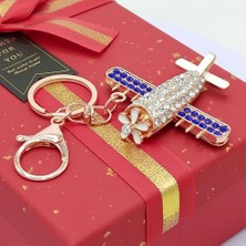 Dünyadan Hediyeler Kristal Taşlı Lacivert Kanatlı Uçak Anahtarlık No.3