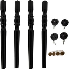 Hamadex 49 cm Torna Siyah Ahşap Ayak (4 Adet ) - Profesyonel Yüksek Sehpa / Bar Ayağı + Bağlantı Aparatı