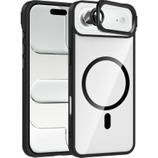 iPhone 17 Air Kılıf Standlı ve Kamera Lens Hediyeli M-Safe Şarj Özellikli Zore Etro Kapak - Siyah