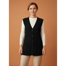 Ravencia Kadın Düğmeli Esnek Kalın Anne Triko Yelek