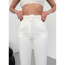 Jack Caprio Kadın Havuç Paça Ithal Kumaş Doubleface Kemerli Yüksek Bel Kumaş Pantolon