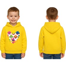 Sedirli Unisex Baby Shark Baskılı Çocuk Swaetshirt Kapşonlu 3 Iplik Şardonlu