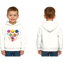 Sedirli Unisex Baby Shark Baskılı Çocuk Swaetshirt Kapşonlu 3 Iplik Şardonlu