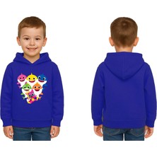 Sedirli Unisex Baby Shark Baskılı Çocuk Swaetshirt Kapşonlu 3 Iplik Şardonlu