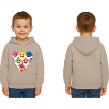 Sedirli Unisex Baby Shark Baskılı Çocuk Swaetshirt Kapşonlu 3 Iplik Şardonlu