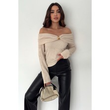 Noa Noa Kadın Omuz Açık Toka Detaylı Bluz – Burgundy Charm
