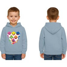 Sedirli Unisex Baby Shark Baskılı Çocuk Swaetshirt Kapşonlu 3 Iplik Şardonlu