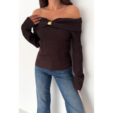 Noa Noa Kadın Omuz Açık Toka Detaylı Bluz – Burgundy Charm