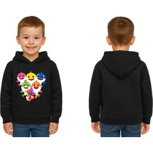 Sedirli Unisex Baby Shark Baskılı Çocuk Swaetshirt Kapşonlu 3 Iplik Şardonlu