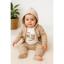 Aki Moda Kids AKİ MODA KİDS Erkek bebek %100 pamuklu kapşon hırkalı çıtçıtlı Zıbın body 3 parça erkek bebek takım