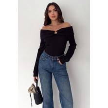 Noa Noa Kadın Omuz Açık Toka Detaylı Bluz – Burgundy Charm