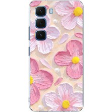 TechTree Infinix Hot 60-60I Uyumlu Pembe Beyaz Çiçekler Sulu Boya Baskılı Silikon Kılıf