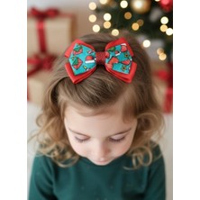 Toka Delisi Gold Kırmızı Yılbaşı Tokası, Kırmızı Fiyonk Toka, Çocuk Toka Hand Made Grogren Kurdele Hediye