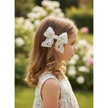 Düz Renk Krem Fiyonk Yan Çocuk Tokası, Fisto Toka, Kiz Cocuk Toka