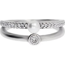 Celikchi Kadın Tek Taş ve Inci Detay Gümüş Yüzük