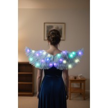 3 Fonksiyonlu LED Işıklı Beyaz Tüy Melek Kanadı Kostüm Aksesuarı