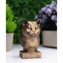 Makerpax British Shorthair Kedi Büst Heykel – El Yapımı Dekoratif Figür 12CM – Masa Üstü Süs Eşyası