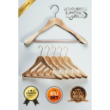 Ahşap Askı Kalın Omuzlu Takım Elbise Ceket Askısı 5 Adet Kaymaz Pantolon Çubuğu