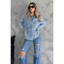 Noa Noa Kadın Chıc Etiketli Yırtık Denim Gömlek – Urban Rebel