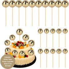 Deniz Parti Altın Çubuklu Disko Topu Pasta ve Cupcake Süsü - 20 Adet