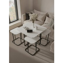 Samogu Kare Pizza Orta Sehpa Radüslü 4+1 Beyaz Renk Ahşap Yüzey