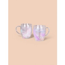 Mafa Home Gerçek Tüy Tasarımlı Cidarlı Şık Kupa Bardak 350 ml Hediyelik 2 Adet