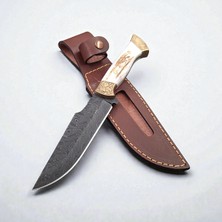 El Yapımı Damascus Bıçak  Geyik Boynuzu Kabze & Gravürlü Tasarım