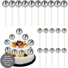 Deniz Parti Gümüş Çubuklu Disko Topu Pasta ve Cupcake Süsü - 20 Adet
