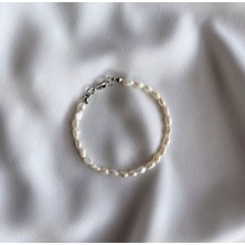 Taşmir Gerçek Arpa Inci Bileklik - Paslanmaz Çelik Aparatlı